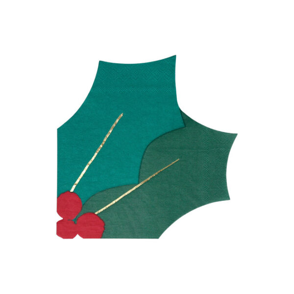 CHRISTMAS Meri Meri Die Cut Holly Leaf Napkins with Gold Foil Detail